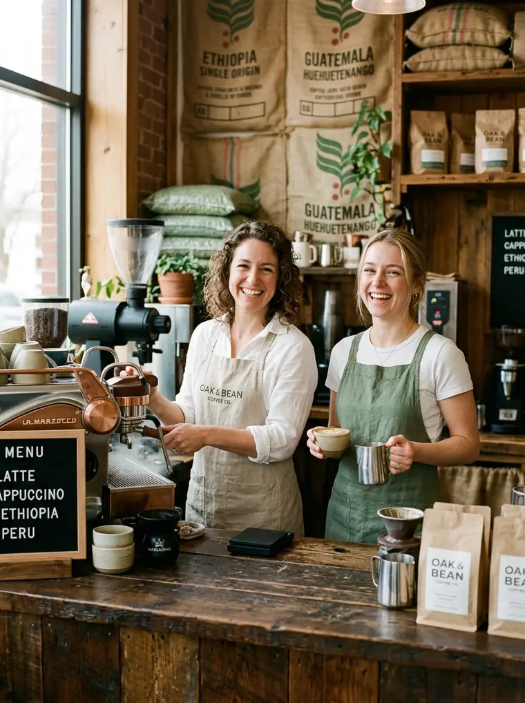 The two baristas behind the counter at Café Aurora
