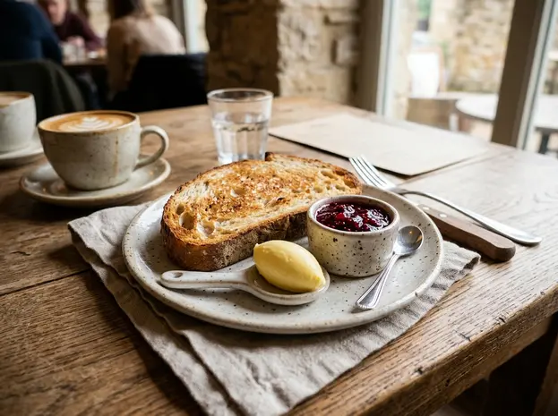 Sourdough toast with butter and jam